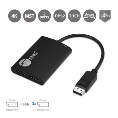 Siig 1 x 2 DP 1.2 to DisplayPort MST Hub - Multi Monitor Splitter CE-DP0H11-S1